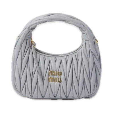 MIU MIU Wander Matelasse Leather Hobo Bag "Pearl Grey"