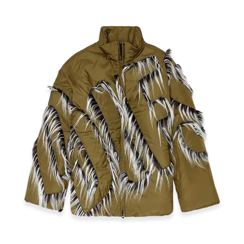 Diesel G-Adat Padded Nylon Jacket With Fuzzy-Trim Logo "Military Green"