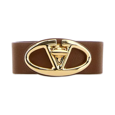 Valentino Women's Leather Vlogo Bracelet "Brown"
