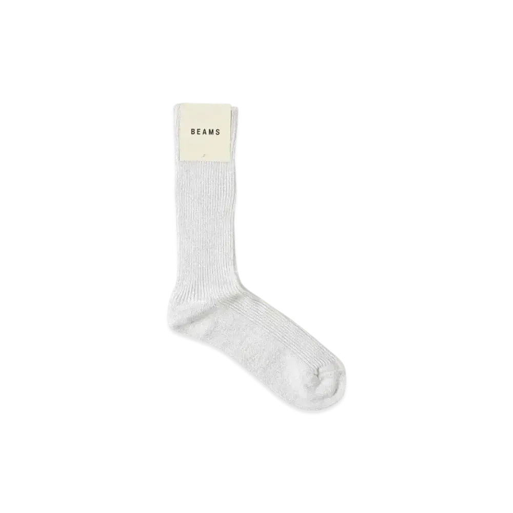 BEAMS Lame Crew Socks "White"