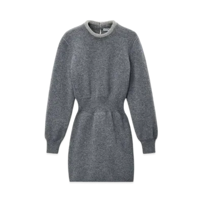 Alexander Wang Long Sleeve Dress In Wool Blend With Crystal Hotfix Trim "Charcoal"