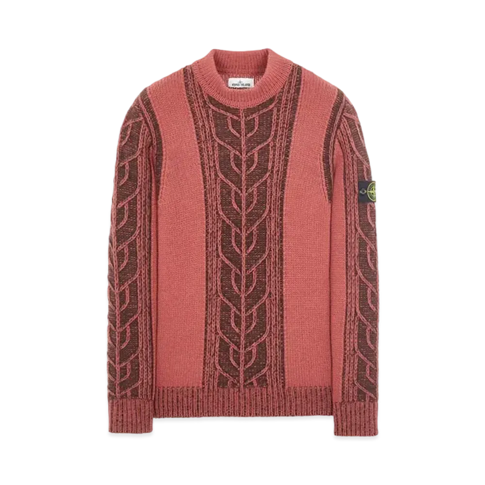 Stone Island 569D4 LAMBSWOOL WITH ARAN MOTIF "Brick Red"
