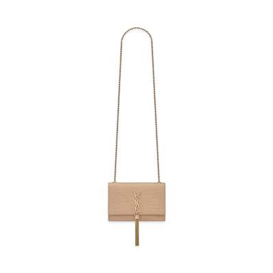 Saint Laurent Kate Small With Tassel In Crocodile-Embossed Shiny Leather "Dark Beige"