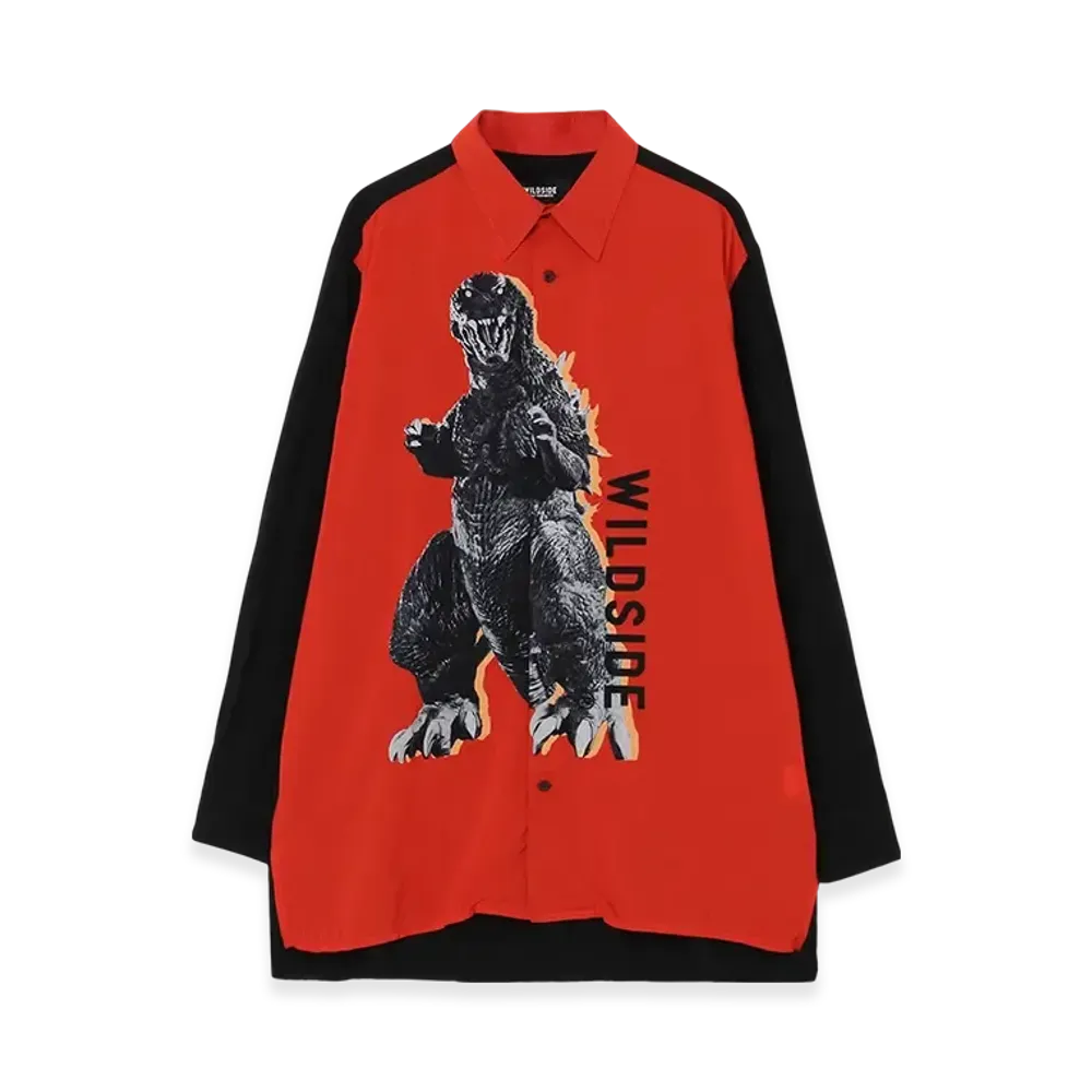 WILDSIDE Yohji Yamamoto x IZUMONSTER Rayon Graphic Shirt (Godzilla) "Red/Black"