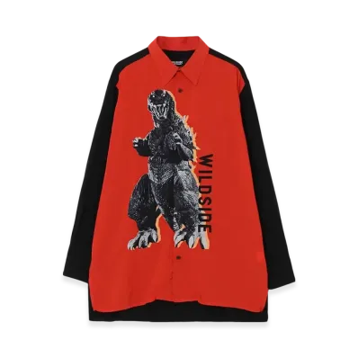WILDSIDE Yohji Yamamoto x IZUMONSTER Rayon Graphic Shirt (Godzilla) "Red/Black"