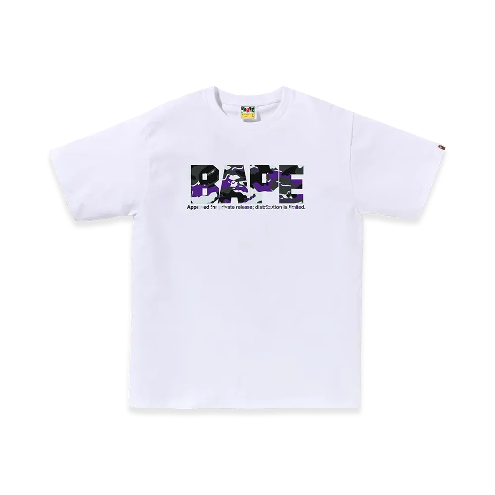 A BATHING APE Glitch Woodland Camo Army Bape Tee "White/Purple"