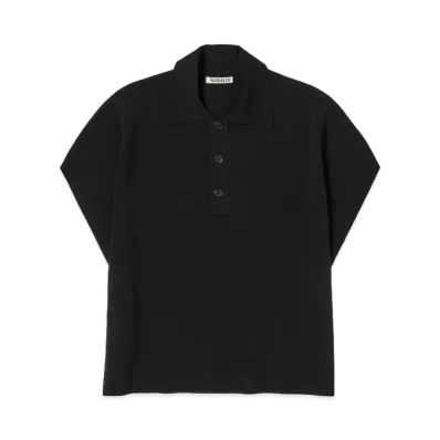 AURALEE Wool Recycle Polyester High Gauge Knit Sleeveless Polo "Black"