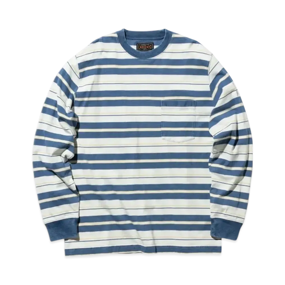BEAMS Pocket Tee Indigo Stripe "Sax"