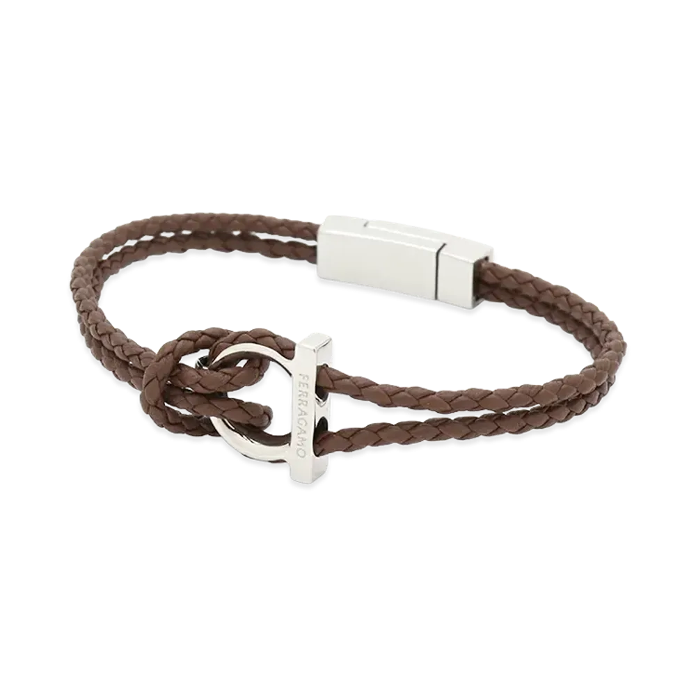 Salvatore Ferragamo Gancini Leather Bracelet "Brown"
