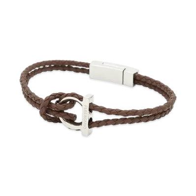 Salvatore Ferragamo Gancini Leather Bracelet "Brown"