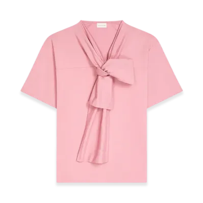 DRIES VAN NOTEN Bow Neck Cotton Tee "Light rose"