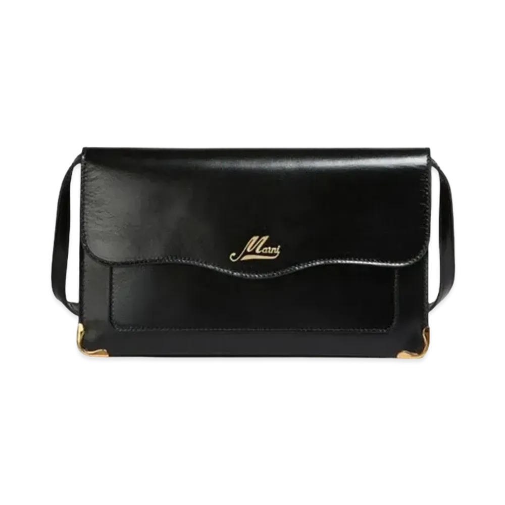 Marni Leather Pouch with Wavy Flap "Black"
