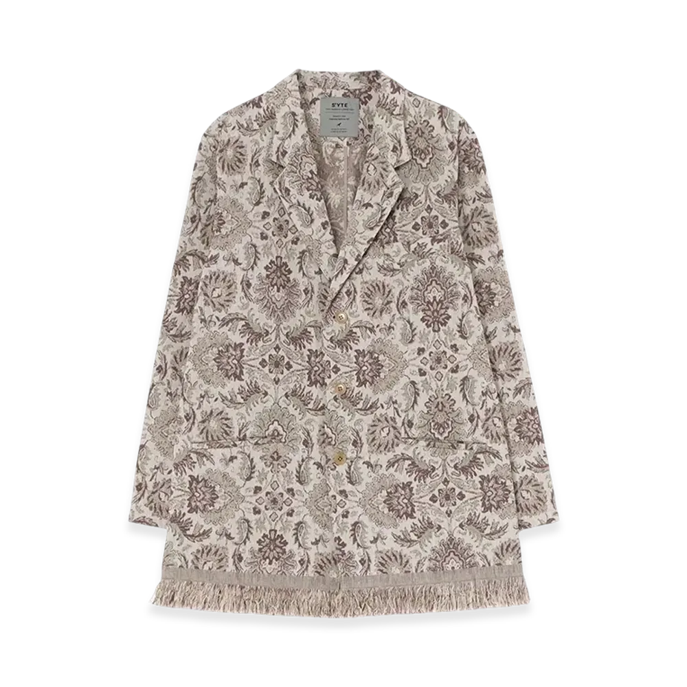 S'YTE Gobelin-Style Jacquard Shirt Jacket With Fringe Hem Design "Beige"