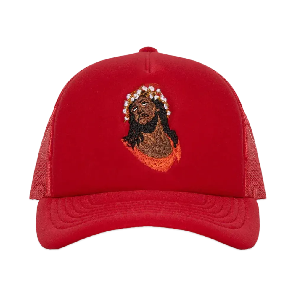 DENIM TEARS Crown Made of Cotton Trucker Hat "Red"