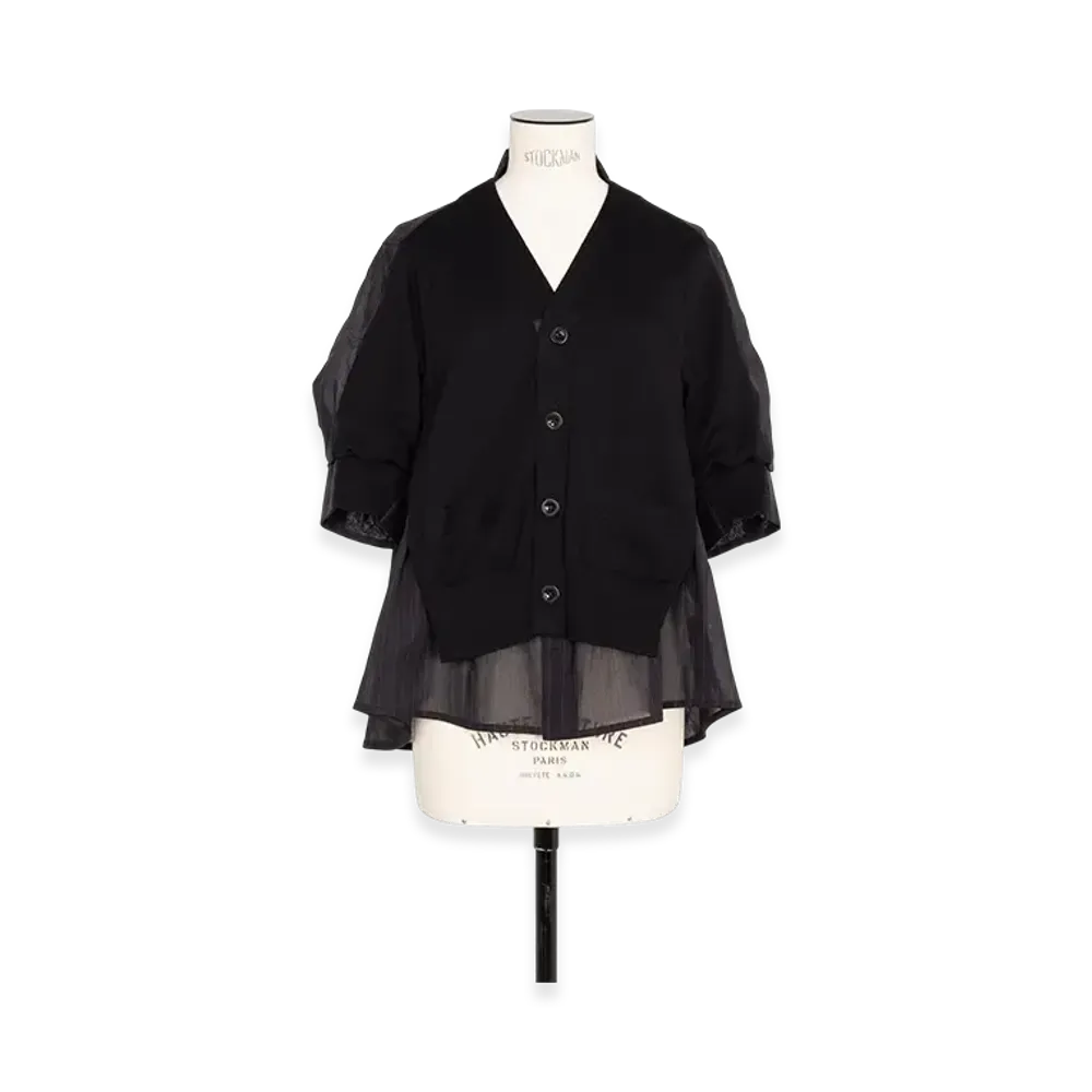 sacai High Twist Voile x Knit Cardigan "Black"