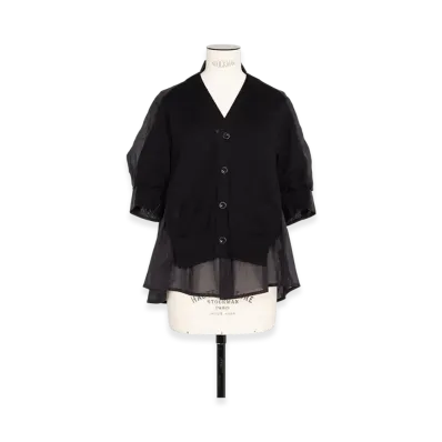 sacai High Twist Voile x Knit Cardigan "Black"
