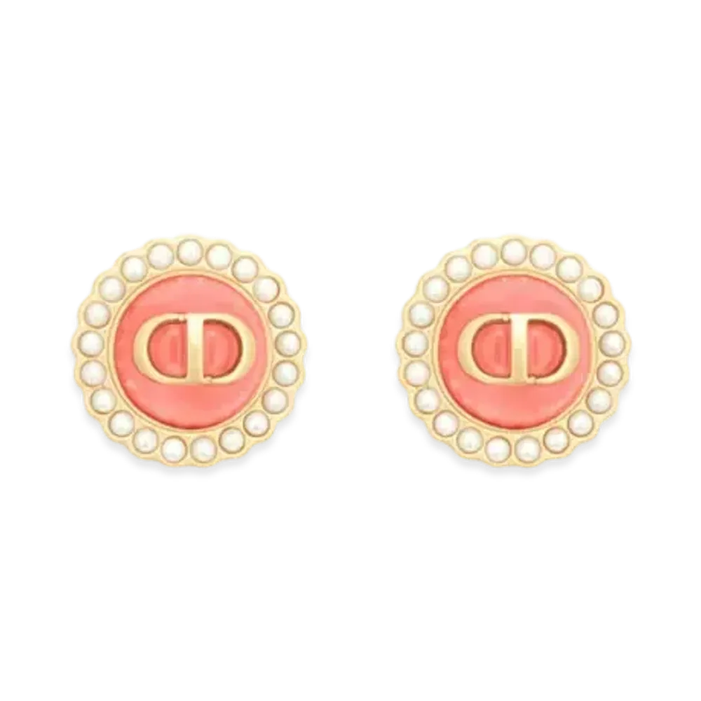 Dior Dioriviera Petit CD Baroque Stud Earrings Metal with Resin Pearls and Glass "Coral"