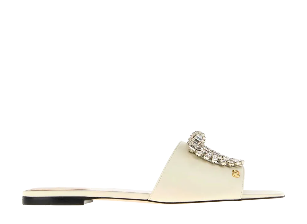 Valentino Garavani Women's Ivory Leather Slippers "Printed"