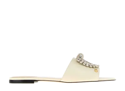 Valentino Garavani Women's Ivory Leather Slippers "Printed"