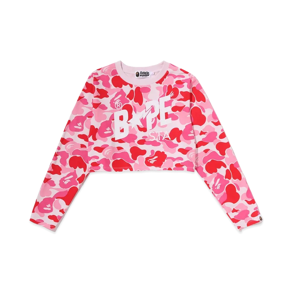 A BATHING APE Women's ABC Camo Bape Sta Logo Cropped LS Tee "Pink"
