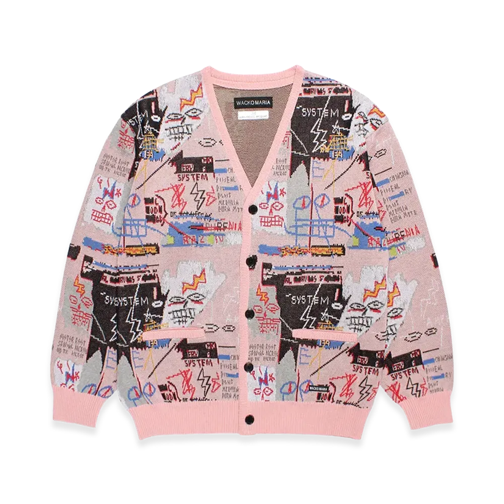WACKO MARIA x Jean Michel Basquiat Jacquard Knit Cardigan "Pink"