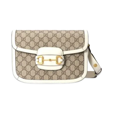 GUCCI Horsebit 1955 Small Shoulder Bag "GG Supreme/White"
