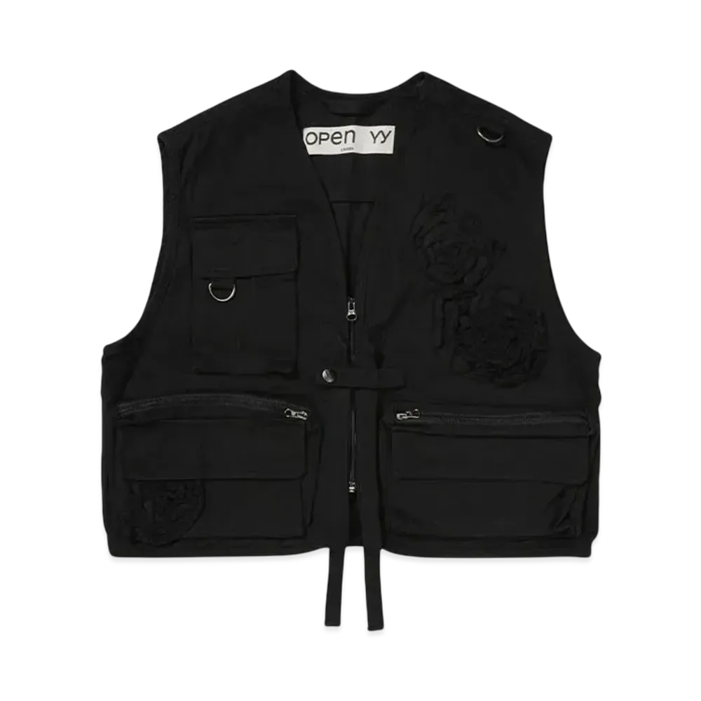 OPEN YY APPLIQUE CARGO VEST "BLACK"