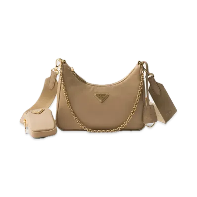 PRADA Re-Edition 2005 Re-Nylon Bag "Beige/Dark Green"