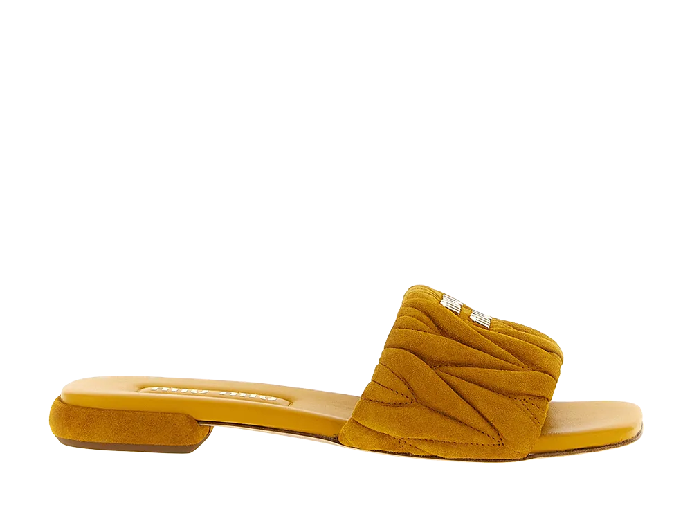 MIU MIU Women's Matelasse Suede Slides "Brown"