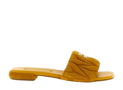 MIU MIU Women's Matelasse Suede Slides "Brown"