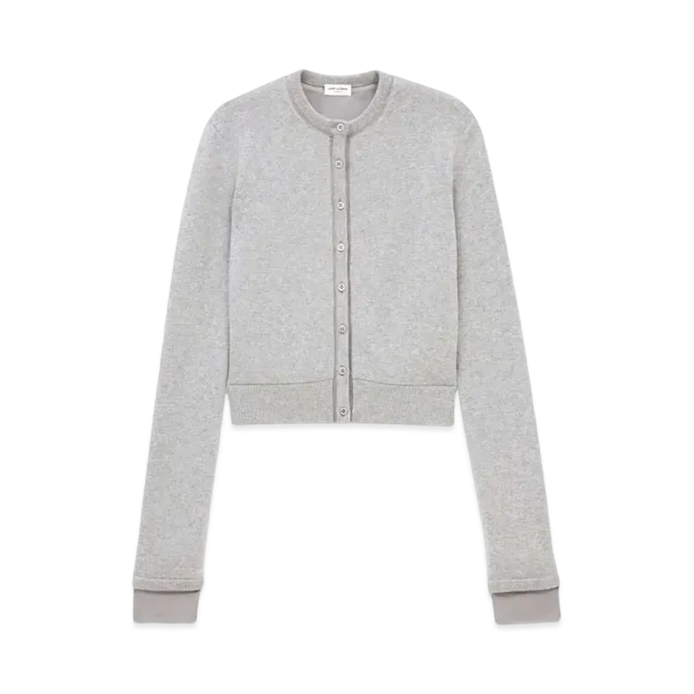 Saint Laurent Women's Cardigan in Wool and Silk "Gris Chine"