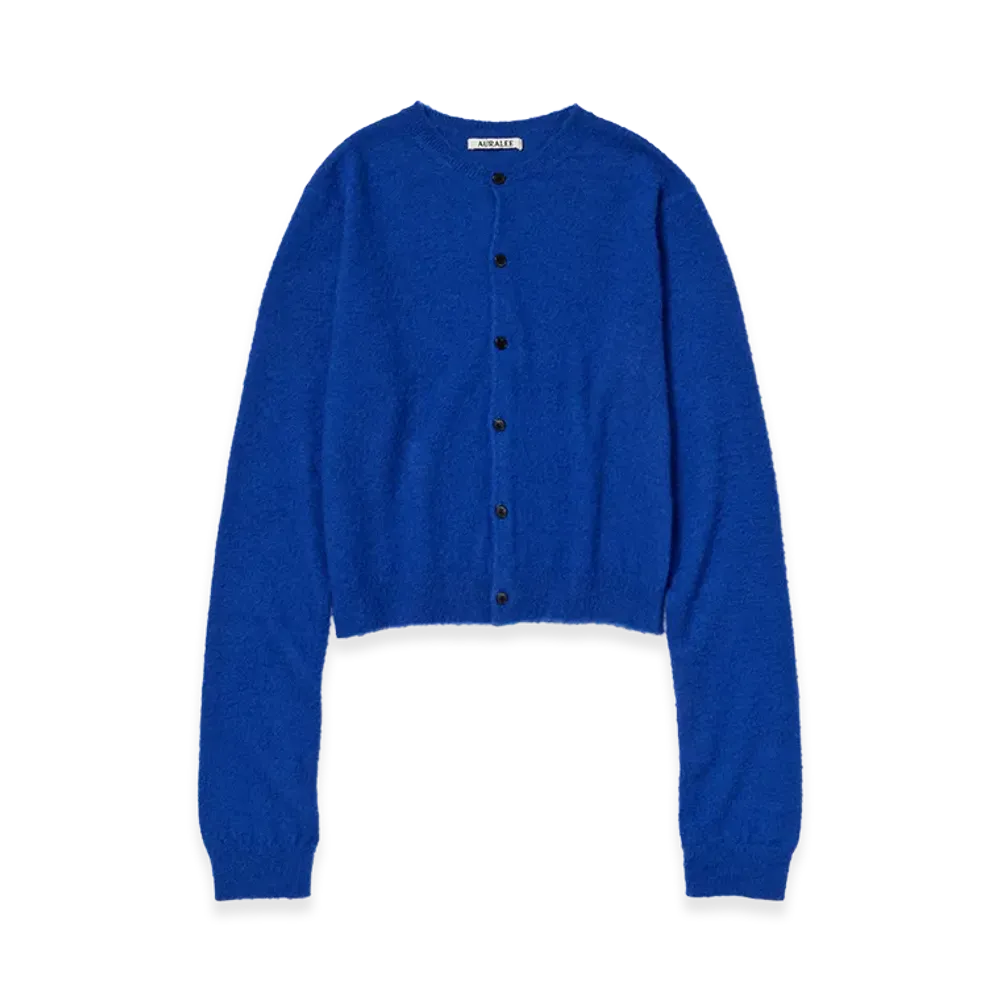 AURALEE Women's Brushed Cashmere Cotton Knit Cardigan "Royal Blue"