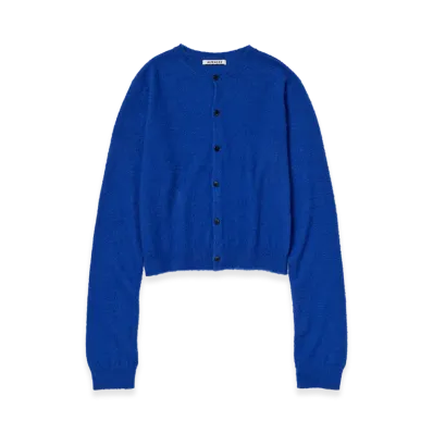 AURALEE Women's Brushed Cashmere Cotton Knit Cardigan "Royal Blue"