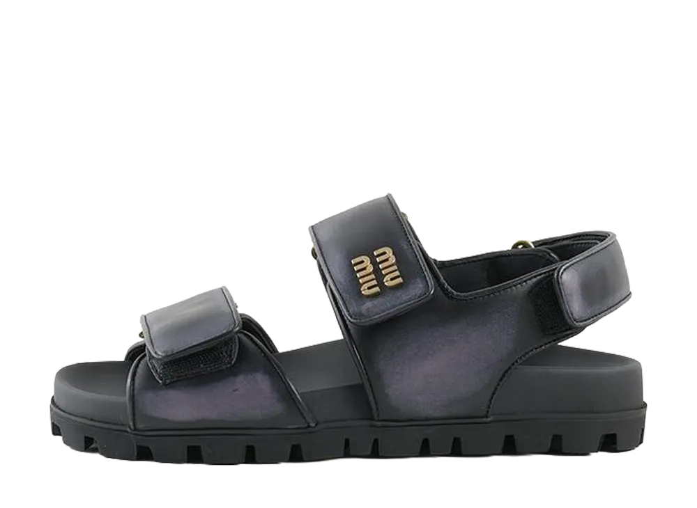 Miu Miu Women's Vintage-Effect Leather Double Strap Sandals "Black"
