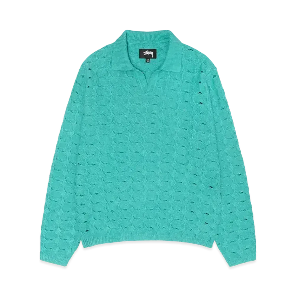 Stussy Open Knit Collared Sweater "Teal"