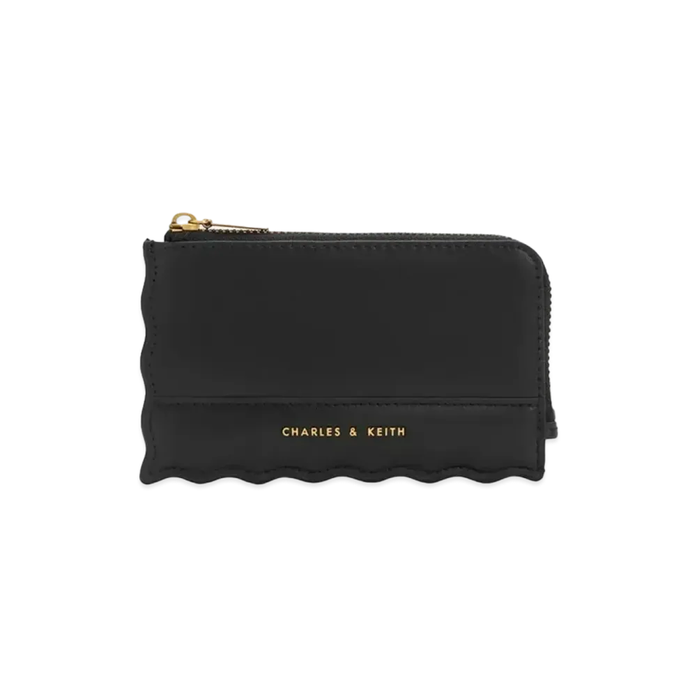 CHARLES & KEITH Wavy Trim Zip Wallet "Black"