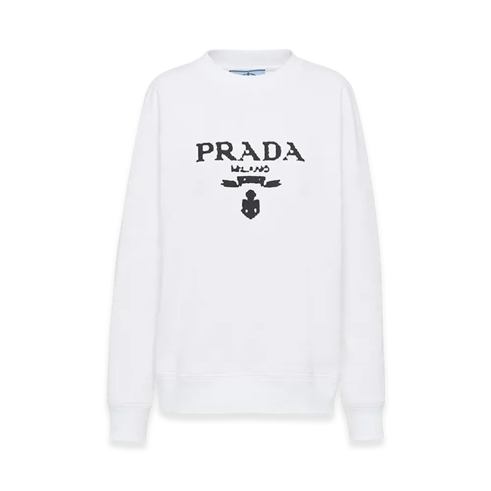 PRADA Women's Oversized Logo Print Jersey Sweatshirt "White/Black"