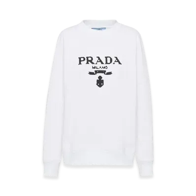 PRADA Women's Oversized Logo Print Jersey Sweatshirt "White/Black"