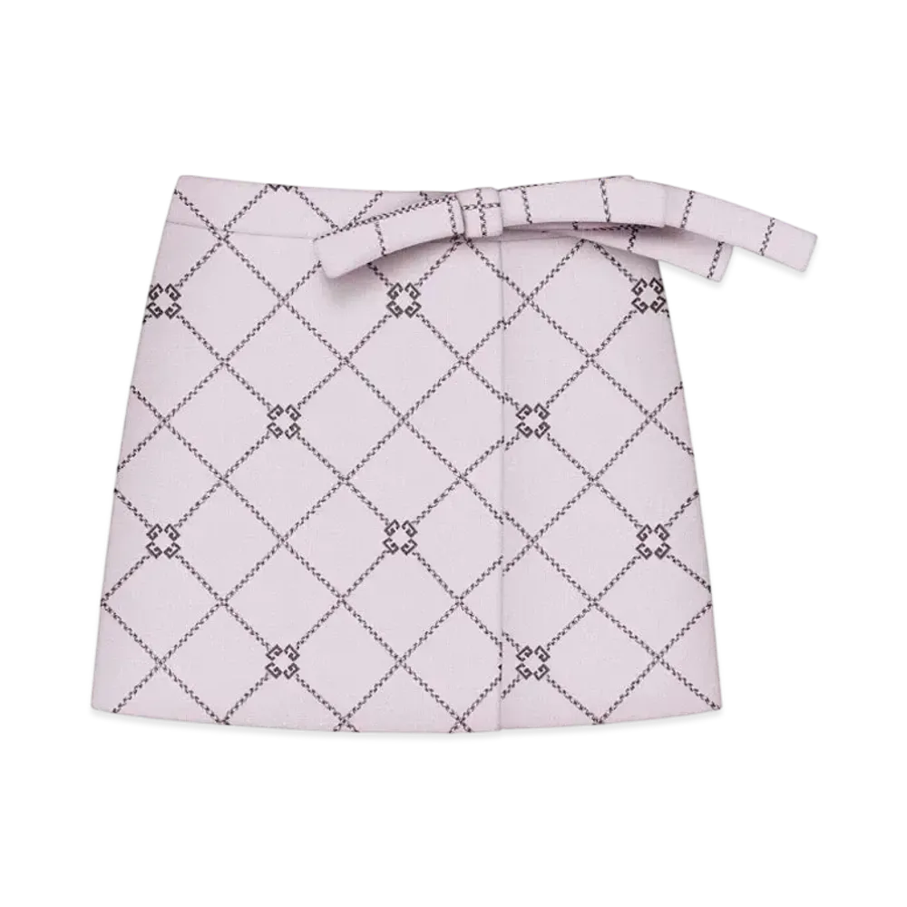 GIVENCHY Mini Checked Skirt In Wool With Monogram 72 "Pink/Gray"