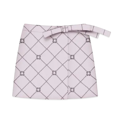GIVENCHY Mini Checked Skirt In Wool With Monogram 72 "Pink/Gray"
