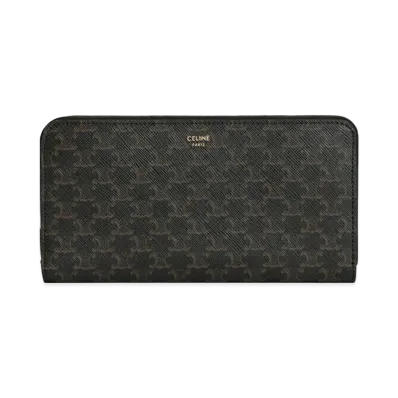 CELINE Large Zipped Wallet In Triomphe Canvas "Black"