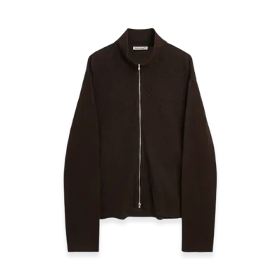 OUR LEGACY Shrunken Fullzip PoloSparse Cotton "Brown "