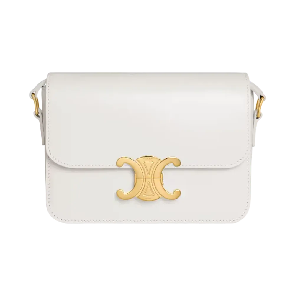CELINE Teen Triomphe Bag in Shiny Calfskin "White"