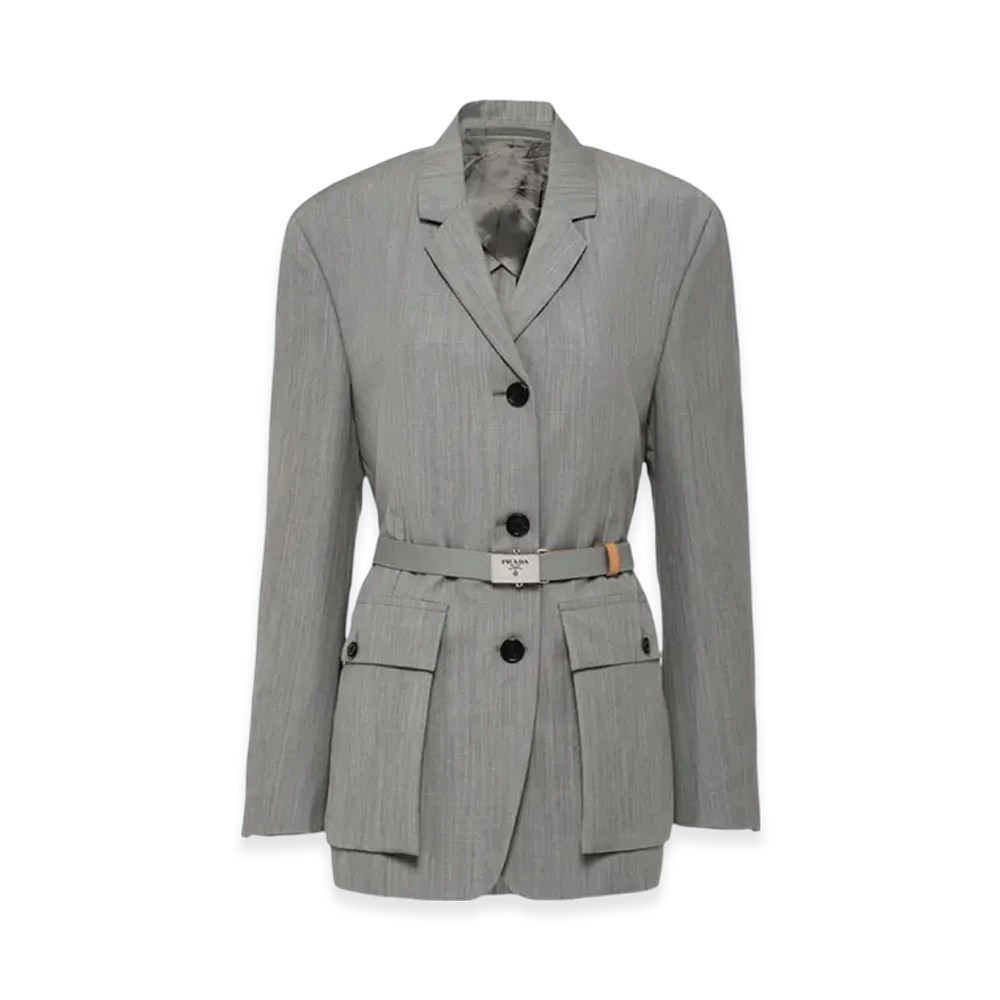 PRADA Women's Kid Mohair Single-Breasted Jacket "Granite Gray"