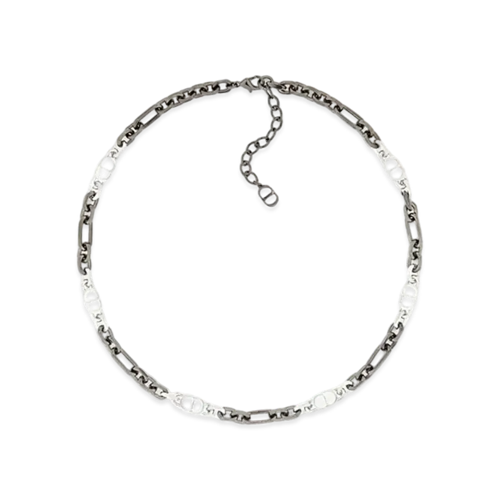 Dior CD Icon Chain Link Necklace Ruthenium Brass "Silver"