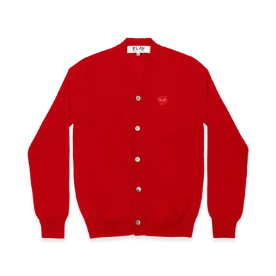 PLAY COMME des GARCONS Unisex V-Neck Cardigan with Emblem x Rhinestone "Red"