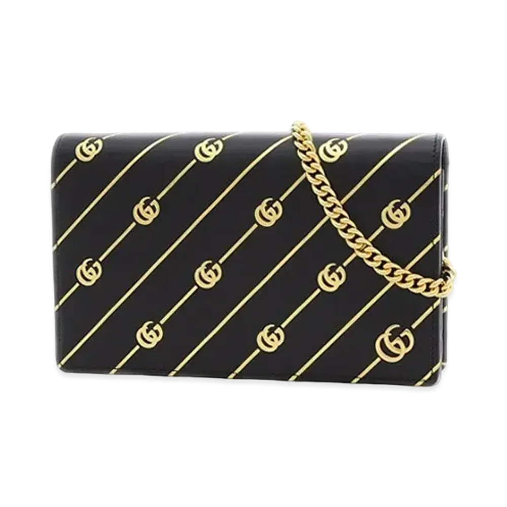 GUCCI GG Marmont Striped Chain Wallet "Black"