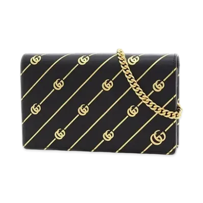 GUCCI GG Marmont Striped Chain Wallet "Black"