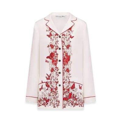 Dior Women's Shirt Silk Twill Le Coeurs Papillons Motif "White/Red"