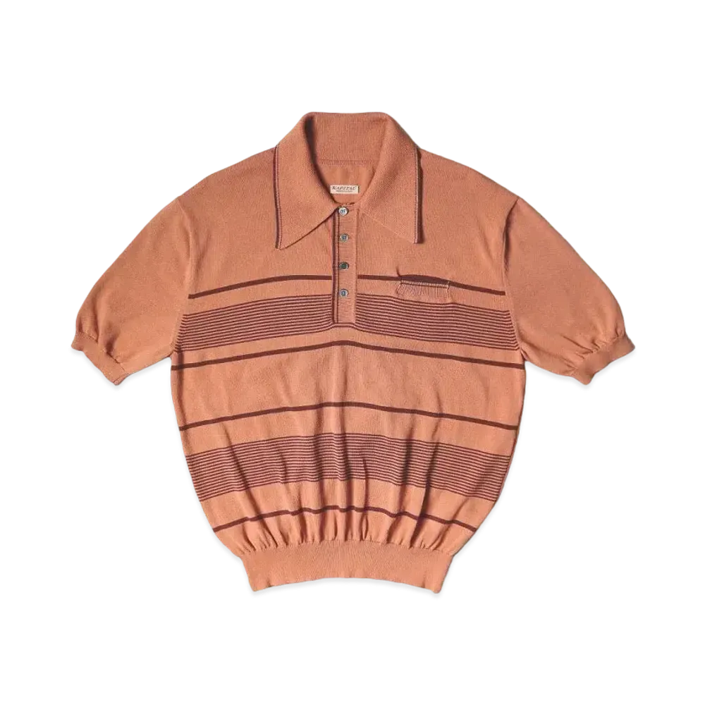 KAPITAL 14G Cotton Knit Stripe Carol Polo "Orange Brown"
